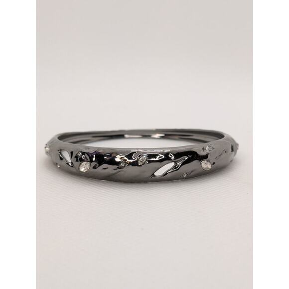 Alexis Bittar Gun Metal Rhinestone Bangle 8" Stackable Graduated Cutouts - Picture 1 of 5